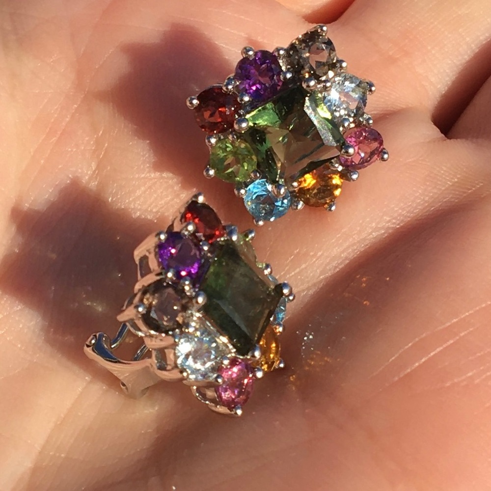 🛍️ SALE! 14Karat White Gold Multicolor Gemstone Pierced Earrings